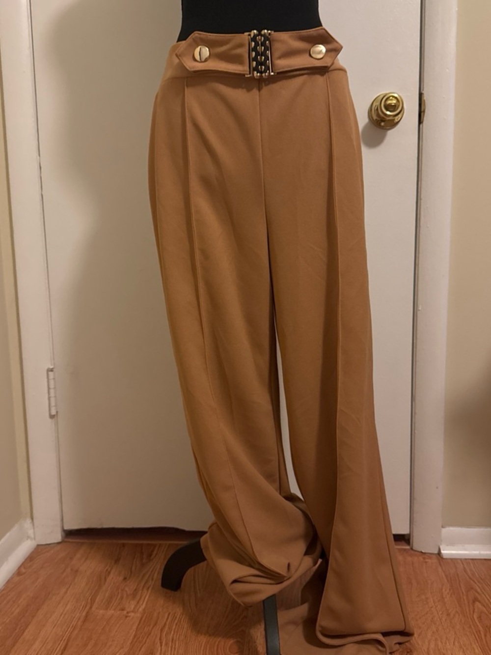 Gracia Brown Wide Leg Palazzo Pants Gold Hardware Belt Size L